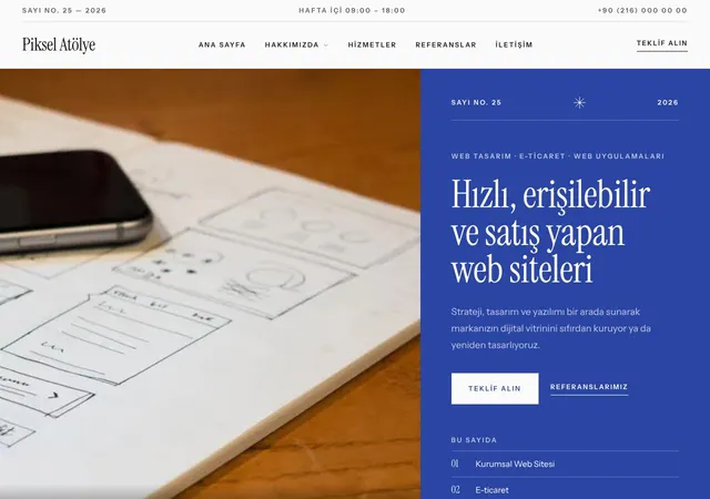 Piksel Atölye Web Tasarım web sitesi şablonu ana sayfa görünümü