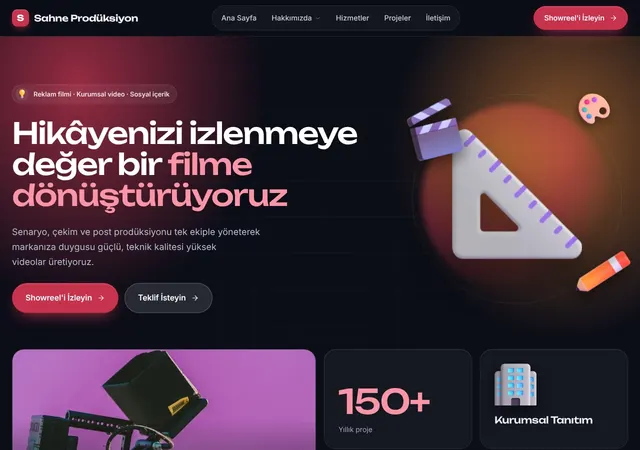 Sahne Video Prodüksiyon web sitesi şablonu ana sayfa görünümü