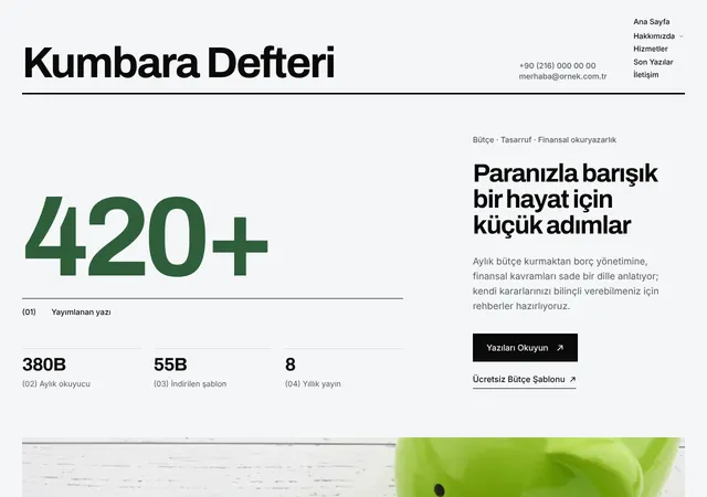 Kumbara Defteri Kişisel Finans Blogu web sitesi şablonu ana sayfa görünümü