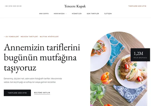 Tencere Kapak Yemek Blogu web sitesi şablonu ana sayfa görünümü