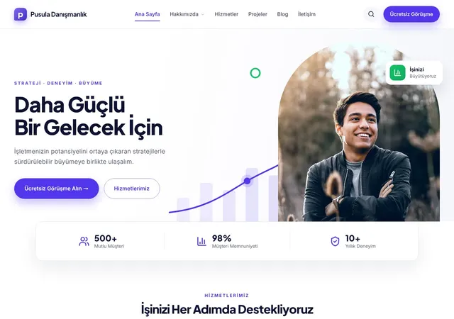 Danışmanlık — Daha Güçlü Bir Gelecek web sitesi şablonu ana sayfa görünümü