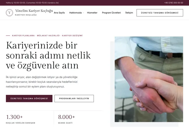 Kariyer Koçluğu web sitesi şablonu ana sayfa görünümü