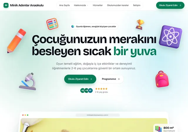Anaokulu web sitesi şablonu ana sayfa görünümü