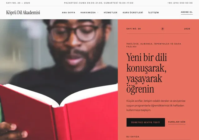 Dil Okulu web sitesi şablonu ana sayfa görünümü