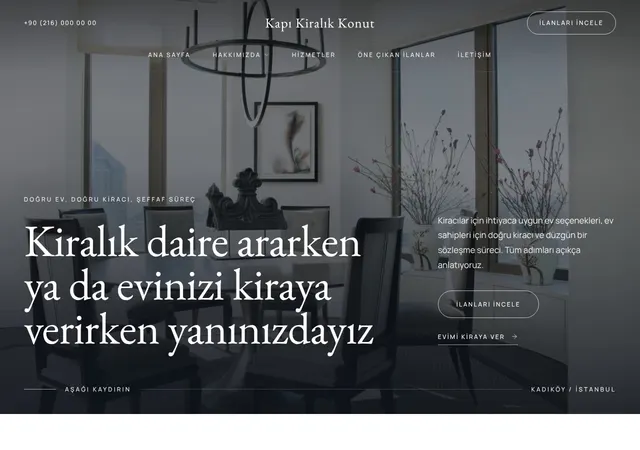 Kiralık Daire Ofisi web sitesi şablonu ana sayfa görünümü
