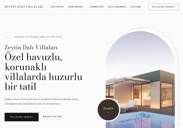 Villa Kiralama web sitesi şablonu ana sayfa görünümü