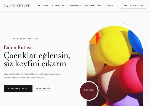 Çocuk Partisi Organizasyonu web sitesi şablonu ana sayfa görünümü