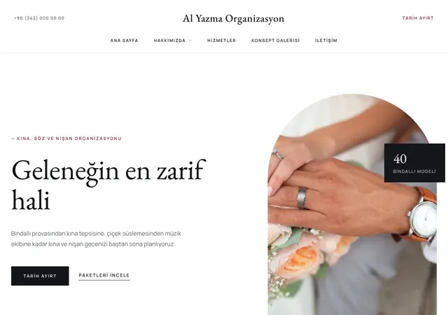 Kına & Nişan Organizasyonu web sitesi şablonu ana sayfa görünümü