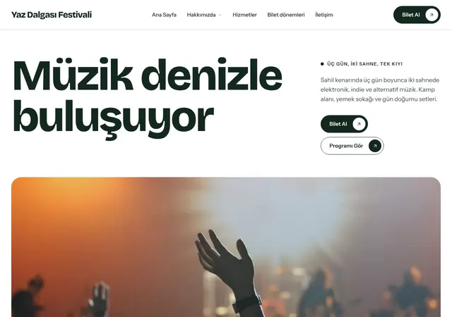 Müzik Festivali web sitesi şablonu ana sayfa görünümü