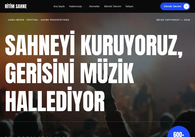 Konser ve Festival Organizasyonu web sitesi şablonu ana sayfa görünümü
