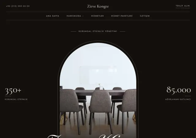 Konferans ve Kongre Organizasyonu web sitesi şablonu ana sayfa görünümü