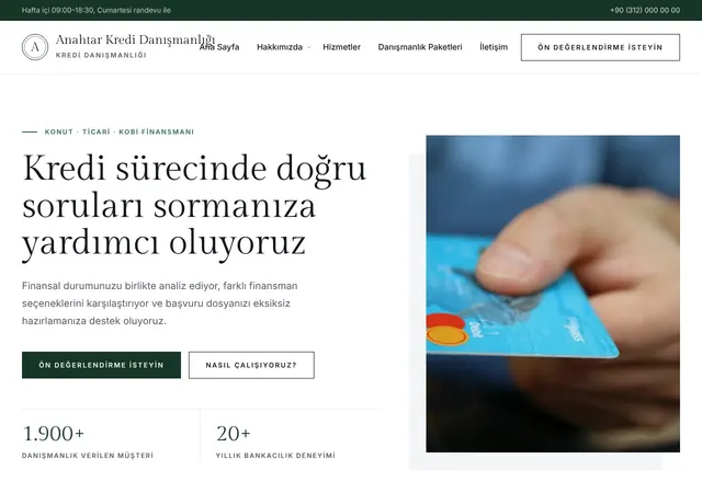 Kredi Danışmanlığı web sitesi şablonu ana sayfa görünümü