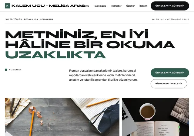 Kalem Ucu Editörlük ve Redaksiyon web sitesi şablonu ana sayfa görünümü
