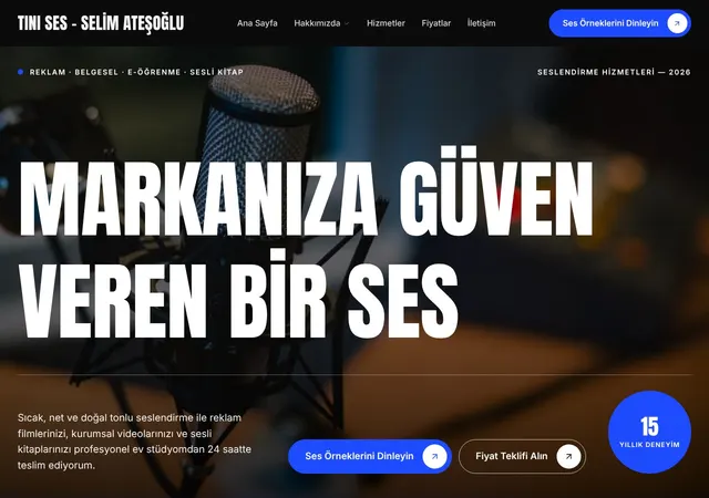 Tını Ses Seslendirme web sitesi şablonu ana sayfa görünümü