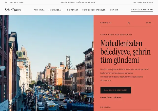Yerel Şehir Haber Portalı web sitesi şablonu ana sayfa görünümü