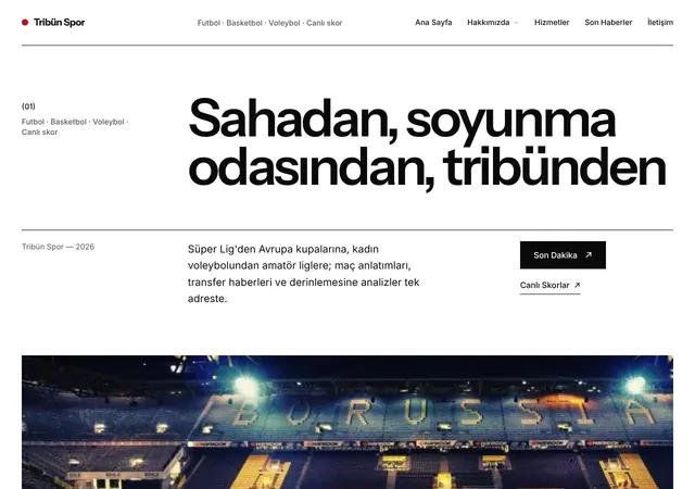 Tribün Spor Haber web sitesi şablonu ana sayfa görünümü
