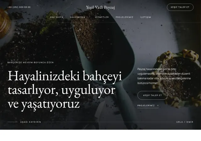 Bahçe & Peyzaj web sitesi şablonu ana sayfa görünümü
