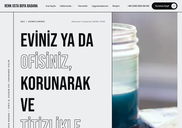 Boya Badana şablonunun ana sayfası: Boya badana ve dekoratif boya ustaları için renkli, enerjik şablon.
