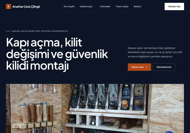 Çilingir web sitesi şablonu ana sayfa görünümü