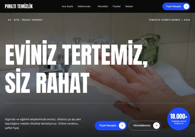 Temizlik Şirketi web sitesi şablonu ana sayfa görünümü