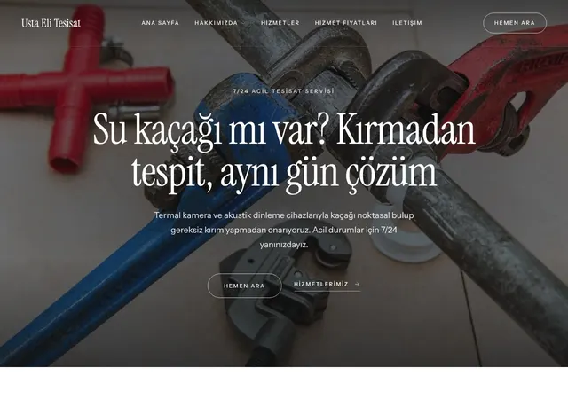 Tesisat ve Su Kaçağı Servisi web sitesi şablonu ana sayfa görünümü