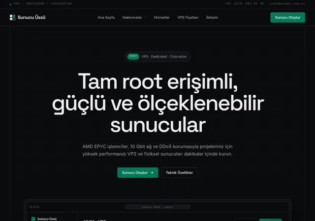 Sunucu Üssü VPS & Dedicated web sitesi şablonu ana sayfa görünümü