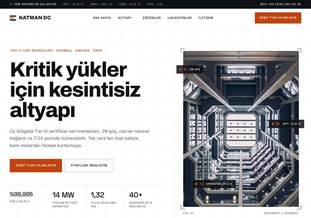 Veri Merkezi & Altyapı web sitesi şablonu ana sayfa görünümü