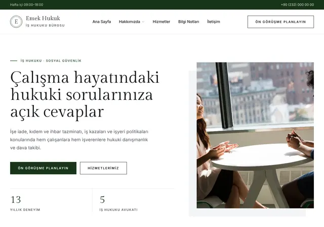 İş Hukuku Bürosu web sitesi şablonu ana sayfa görünümü