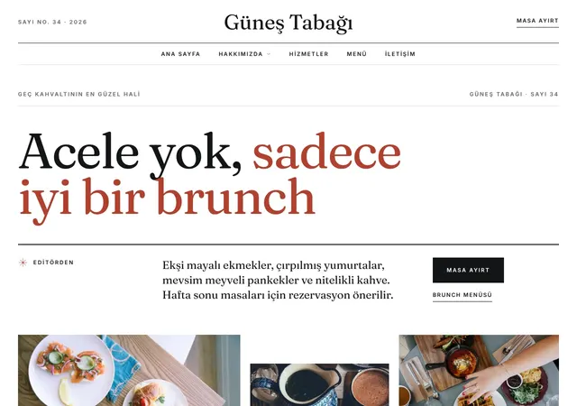 Brunch Kafe web sitesi şablonu ana sayfa görünümü