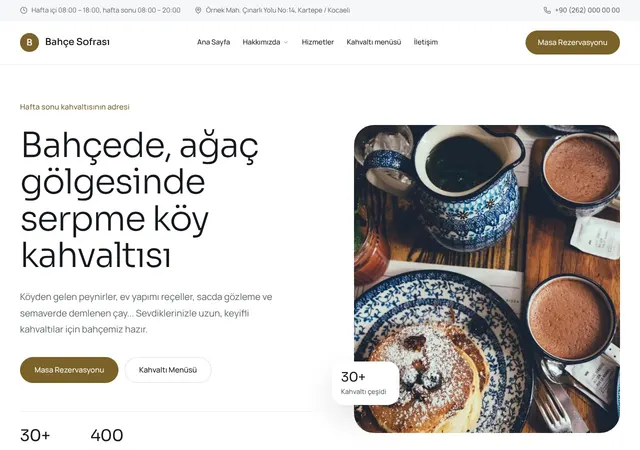 Kahvaltı Salonu & Bahçe Kafe web sitesi şablonu ana sayfa görünümü