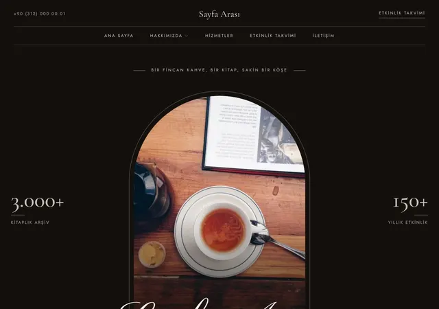 Kitap Kafe web sitesi şablonu ana sayfa görünümü