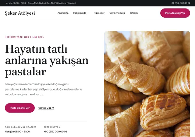 Pastane & Tatlı Kafe web sitesi şablonu ana sayfa görünümü