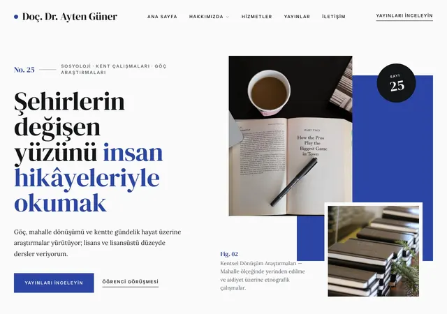Dr. Ayten Güner Akademik Site web sitesi şablonu ana sayfa görünümü