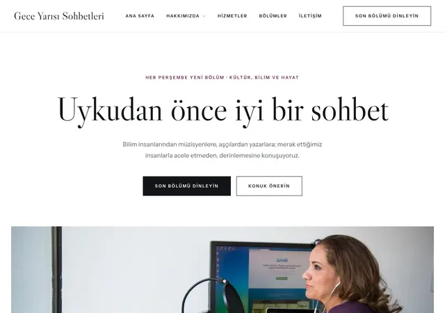 Gece Yarısı Sohbetleri Podcast web sitesi şablonu ana sayfa görünümü