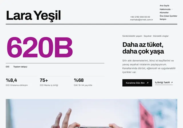 Lara Yeşil İçerik Üreticisi web sitesi şablonu ana sayfa görünümü