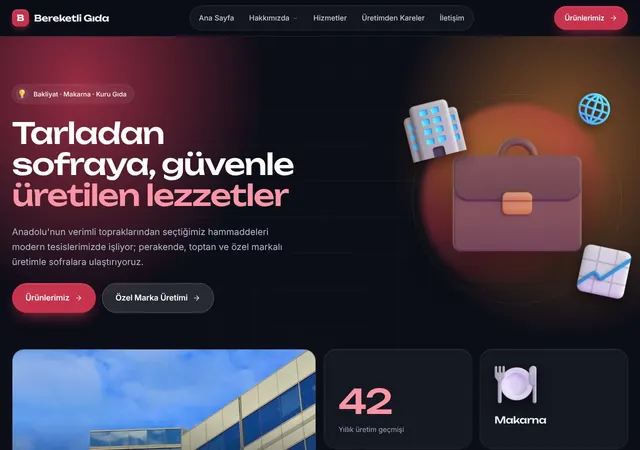 Gıda Üreticisi web sitesi şablonu ana sayfa görünümü