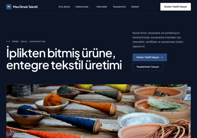 Tekstil Üreticisi web sitesi şablonu ana sayfa görünümü