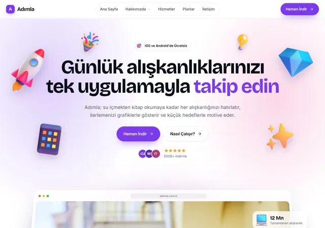 Mobil Uygulama Tanıtımı web sitesi şablonu ana sayfa görünümü