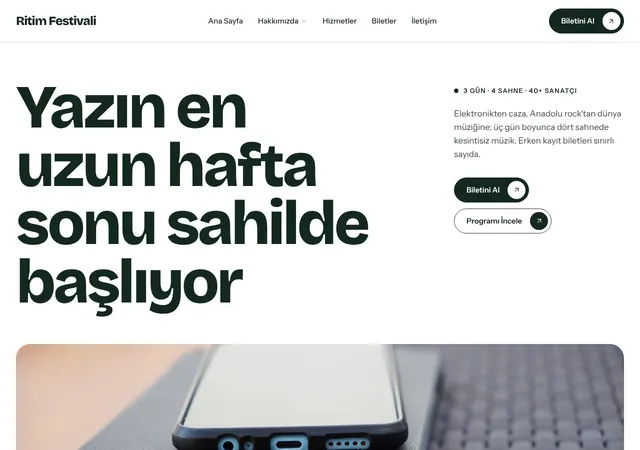 Ritim Festivali Bilet Kaydı web sitesi şablonu ana sayfa görünümü