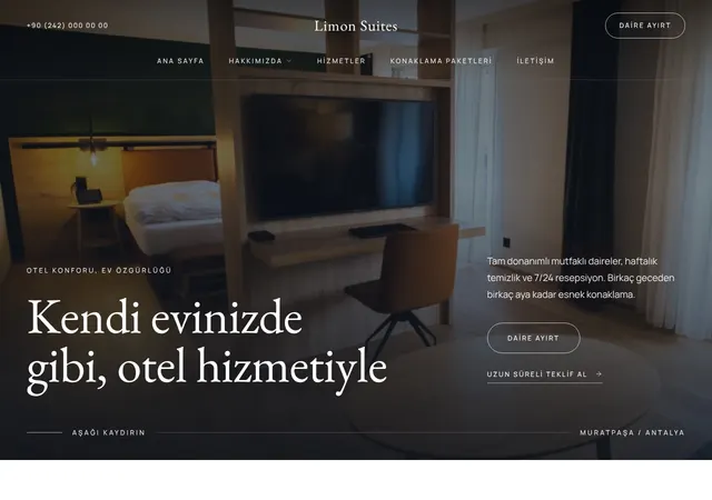 Apart Otel web sitesi şablonu ana sayfa görünümü