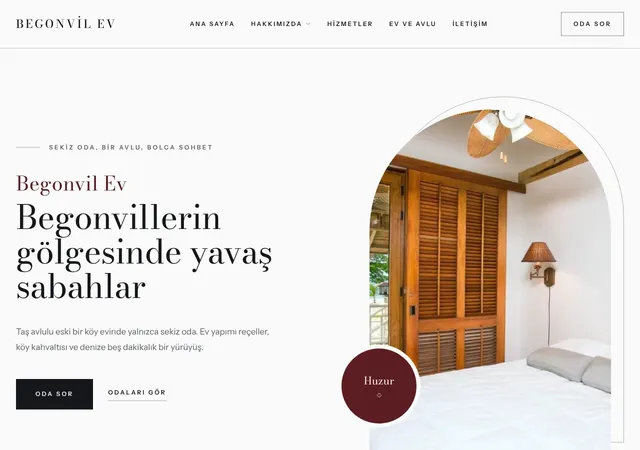 Butik Pansiyon web sitesi şablonu ana sayfa görünümü