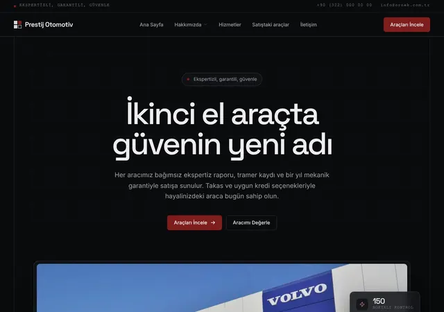 İkinci El Oto Galeri web sitesi şablonu ana sayfa görünümü