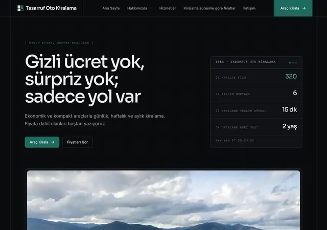 Ekonomik Araç Kiralama web sitesi şablonu ana sayfa görünümü