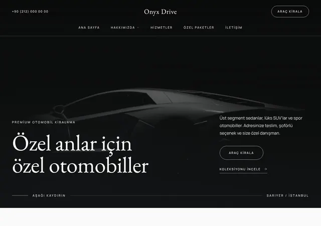 Lüks Araç Kiralama web sitesi şablonu ana sayfa görünümü