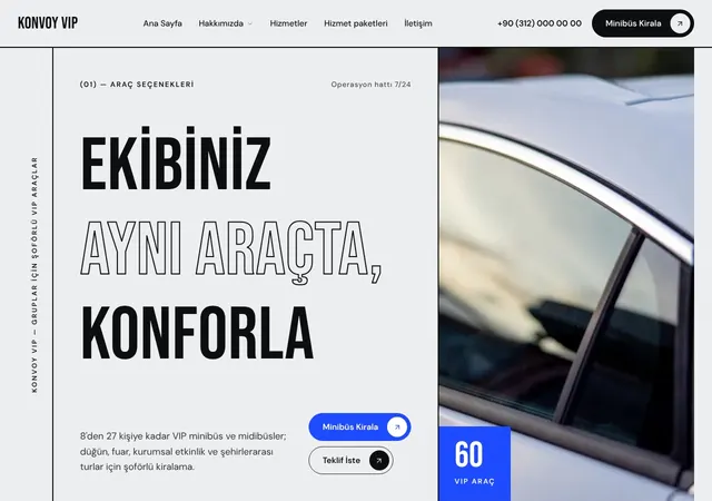 VIP Minibüs Kiralama web sitesi şablonu ana sayfa görünümü