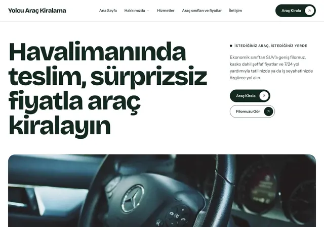 Araç Kiralama web sitesi şablonu ana sayfa görünümü