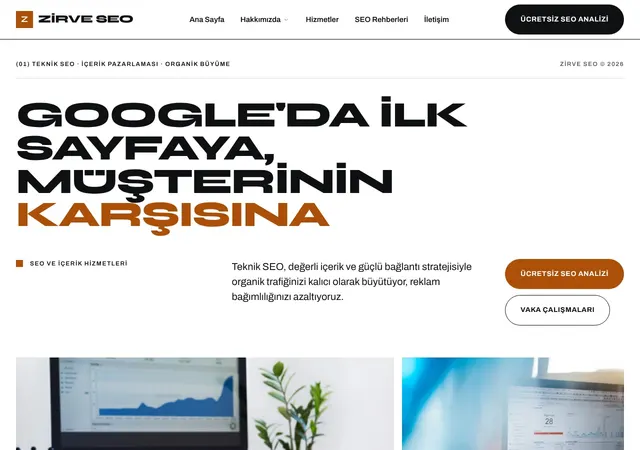 Zirve SEO ve İçerik web sitesi şablonu ana sayfa görünümü