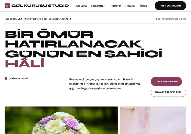 Gül Kurusu Düğün Fotoğrafçılığı web sitesi şablonu ana sayfa görünümü