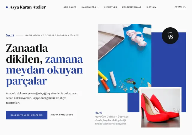 İpek İplik Moda Tasarım şablonunun ana sayfası: Moda tasarımcıları ve bağımsız giyim markaları için zarif, editoryal portfolyo şablonu.