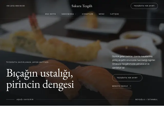 Sushi Bar web sitesi şablonu ana sayfa görünümü